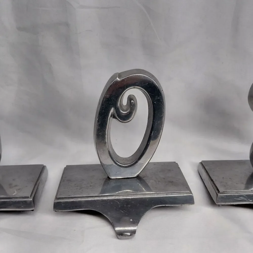 Vintage Cast Iron JOY Christmas Stocking Holders Mantel Hangers Weighted Set